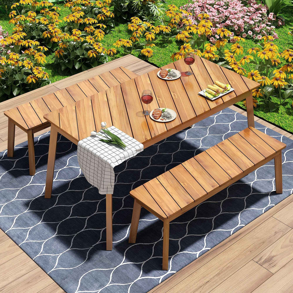 3-Piece Acacia Wood Outdoor Dining Set – Picnic Table with 2 Benches for Patio, Backyard, Garden & Indoor Dining