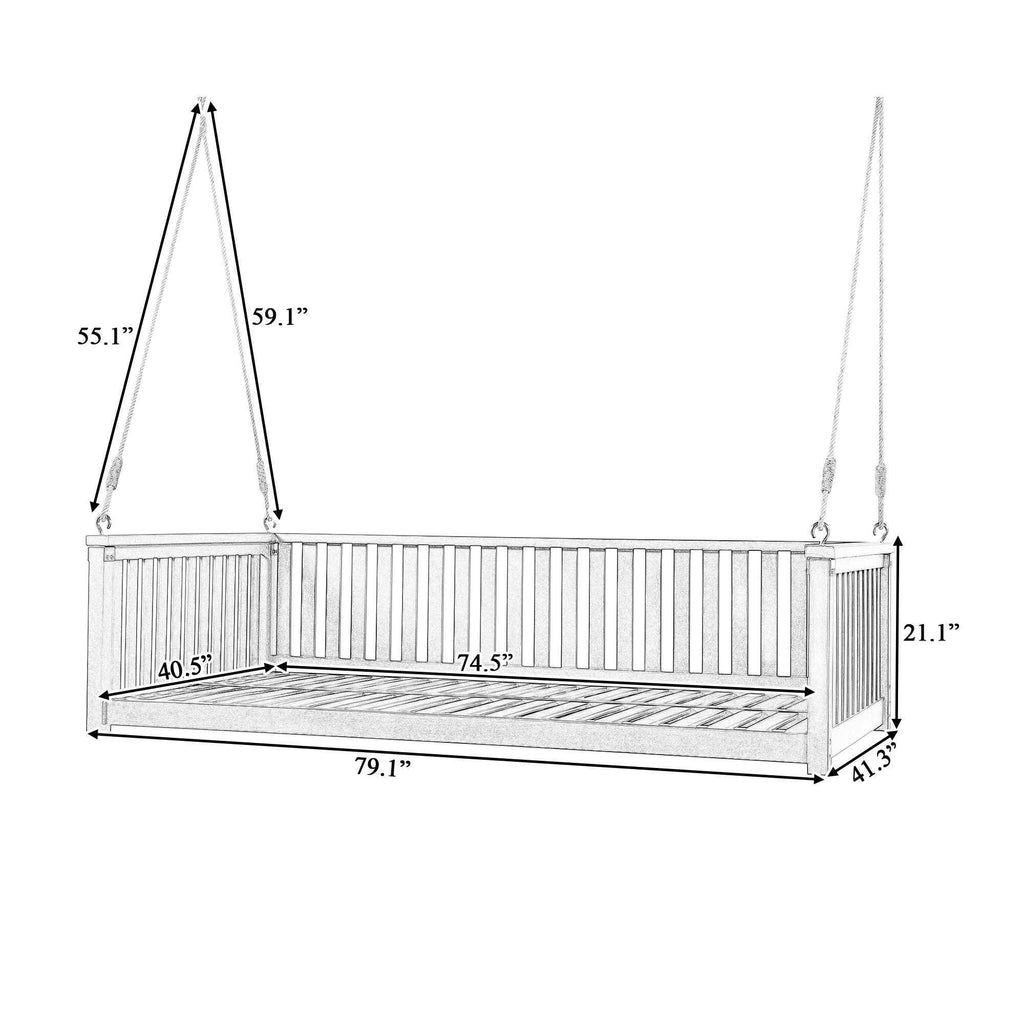 Modern Hanging Outdoor Daybed Swing – Solid Acacia Wood Porch Swing Bed for Patio, Backyard & Relaxation