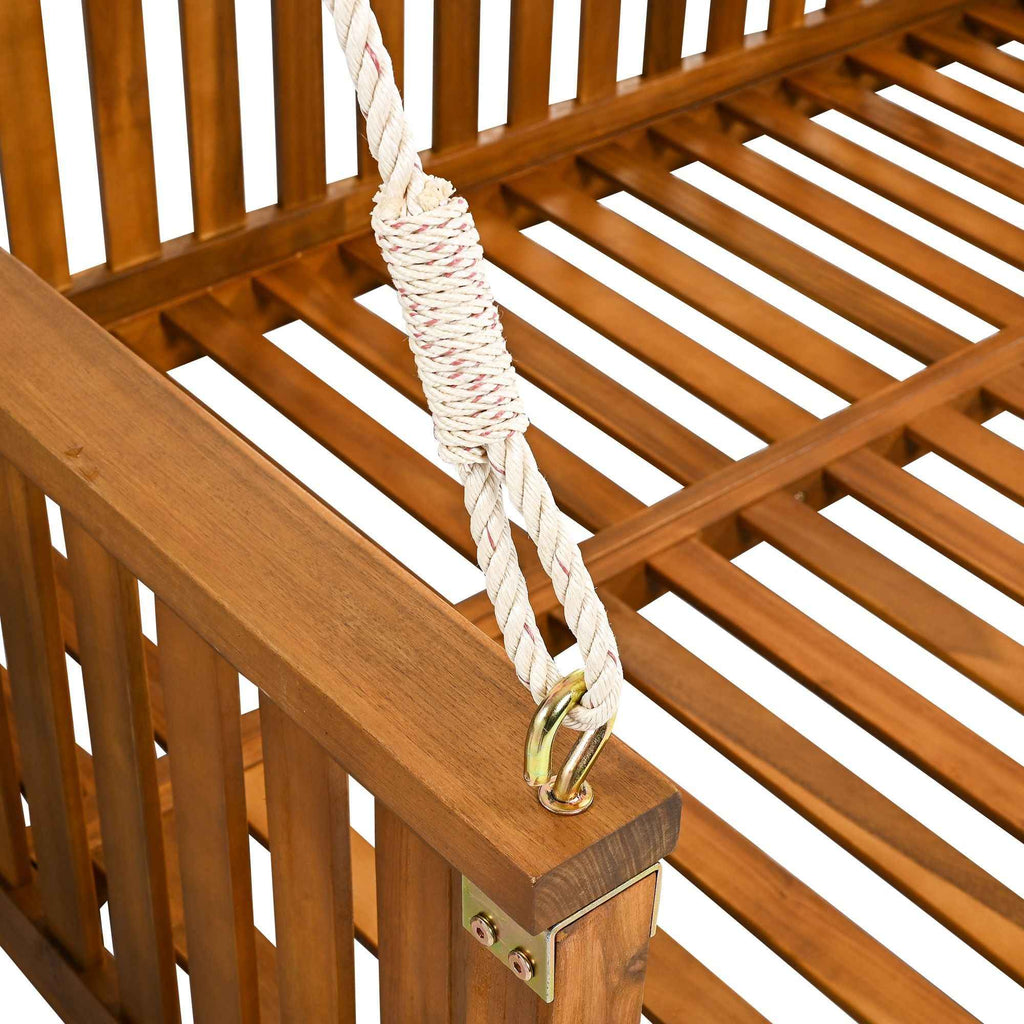 Modern Hanging Outdoor Daybed Swing – Solid Acacia Wood Porch Swing Bed for Patio, Backyard & Relaxation