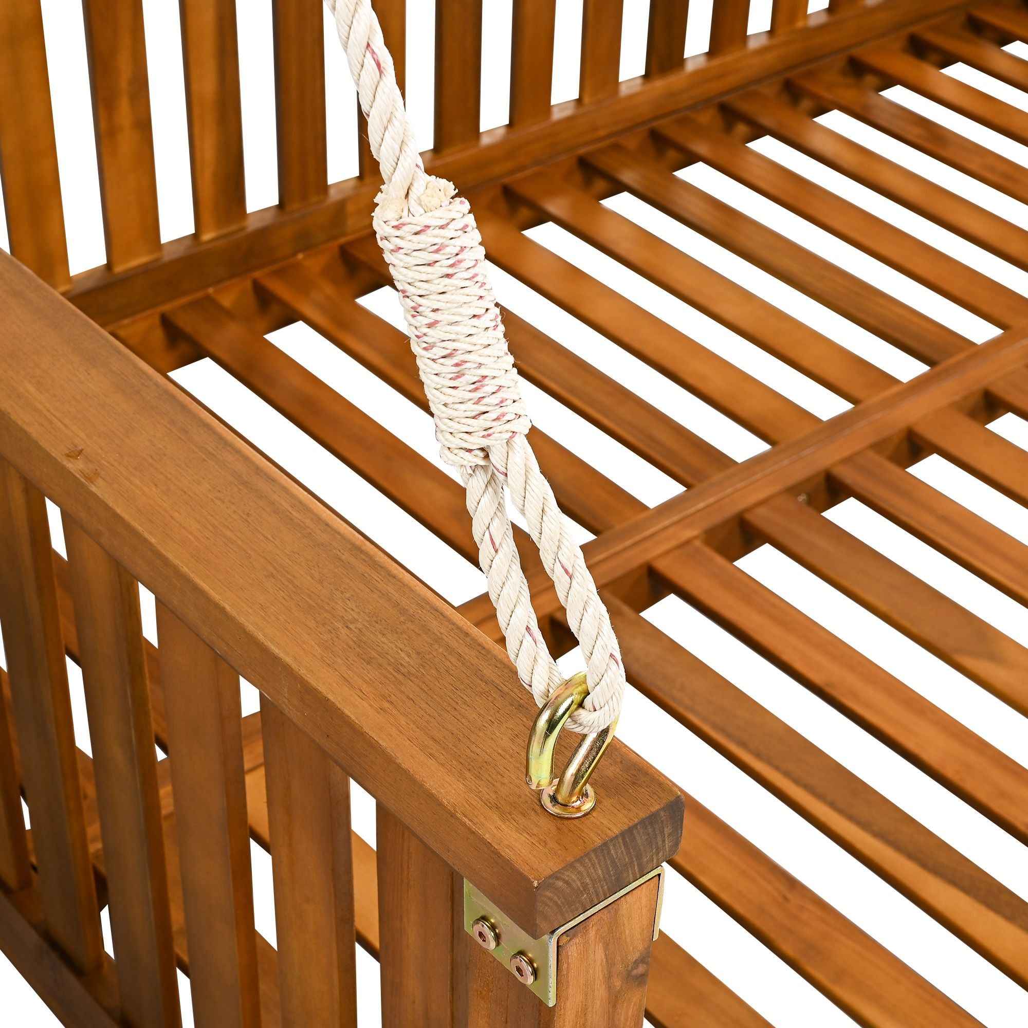 Modern Hanging Outdoor Daybed Swing – Solid Acacia Wood Porch Swing Bed for Patio, Backyard & Relaxation