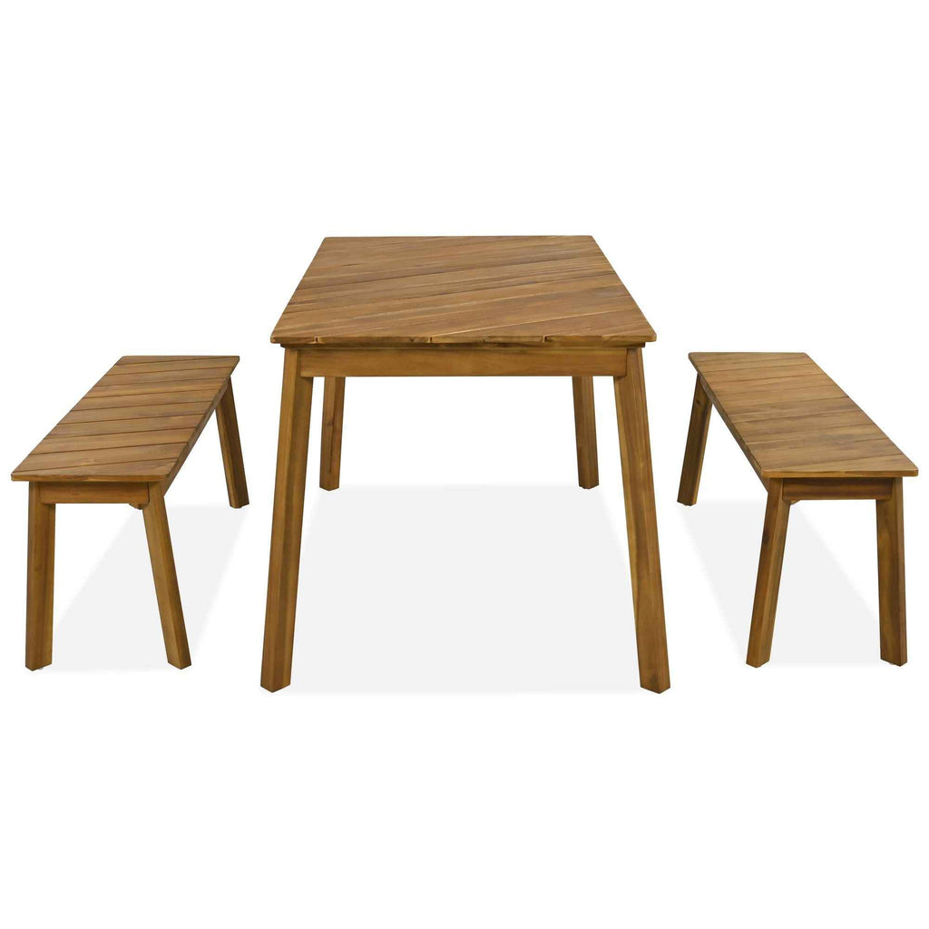 3-Piece Acacia Wood Outdoor Dining Set – Picnic Table with 2 Benches for Patio, Backyard, Garden & Indoor Dining