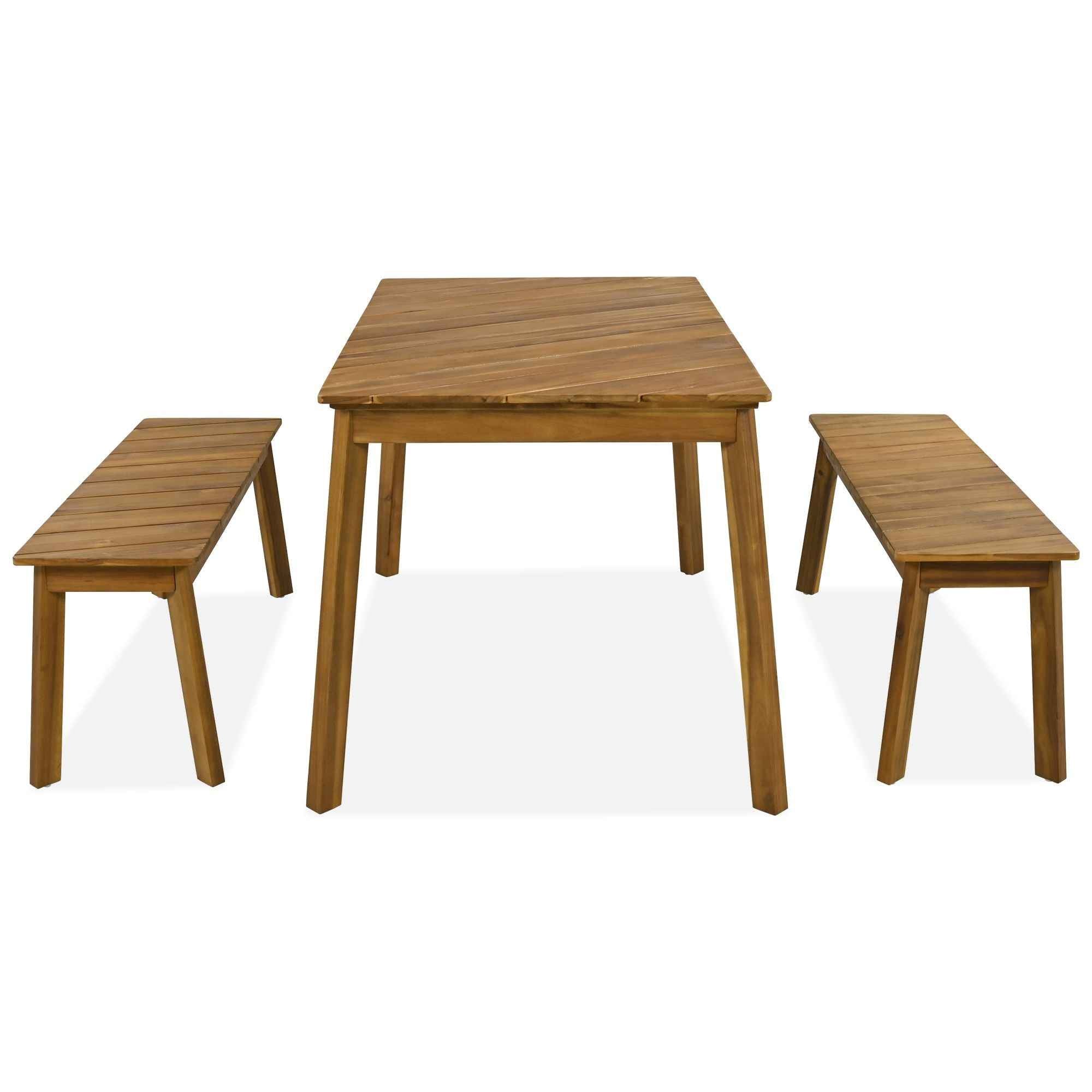 3-Piece Acacia Wood Outdoor Dining Set – Picnic Table with 2 Benches for Patio, Backyard, Garden & Indoor Dining