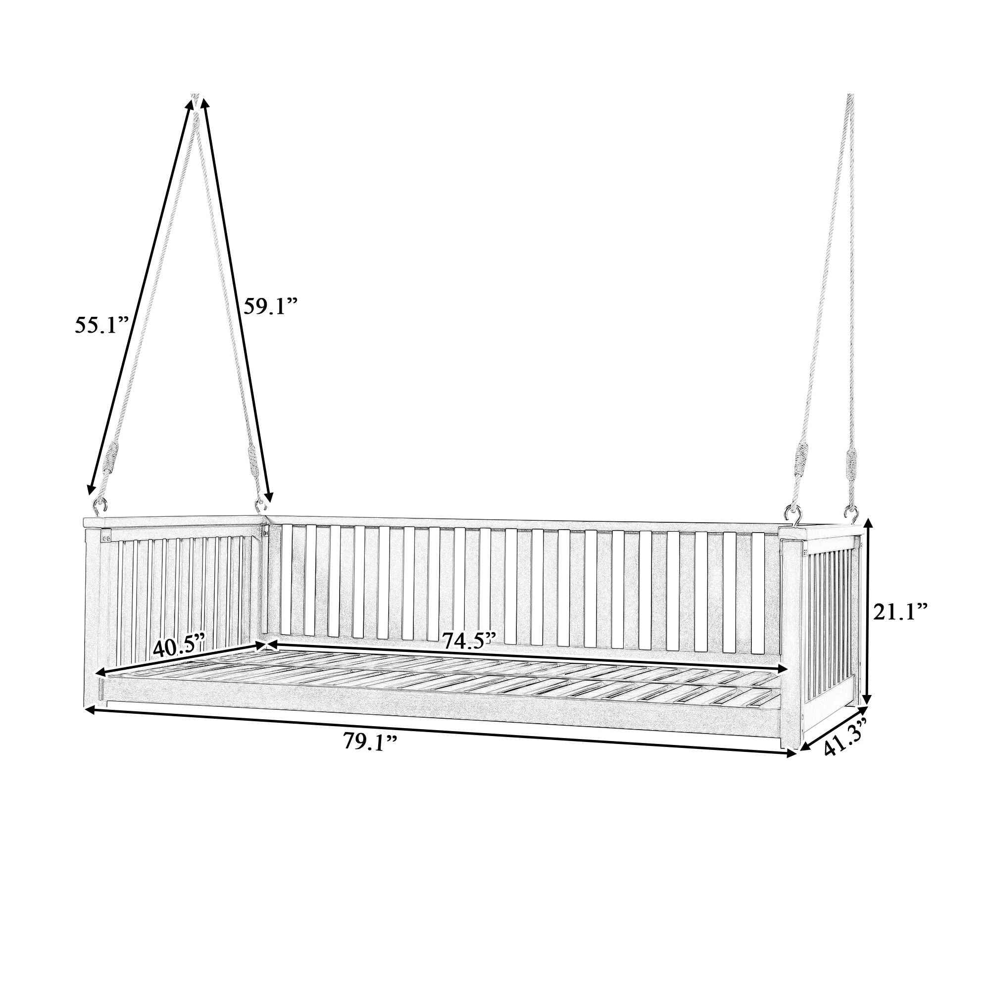 Modern Hanging Outdoor Daybed Swing – Solid Acacia Wood Porch Swing Bed for Patio, Backyard & Relaxation