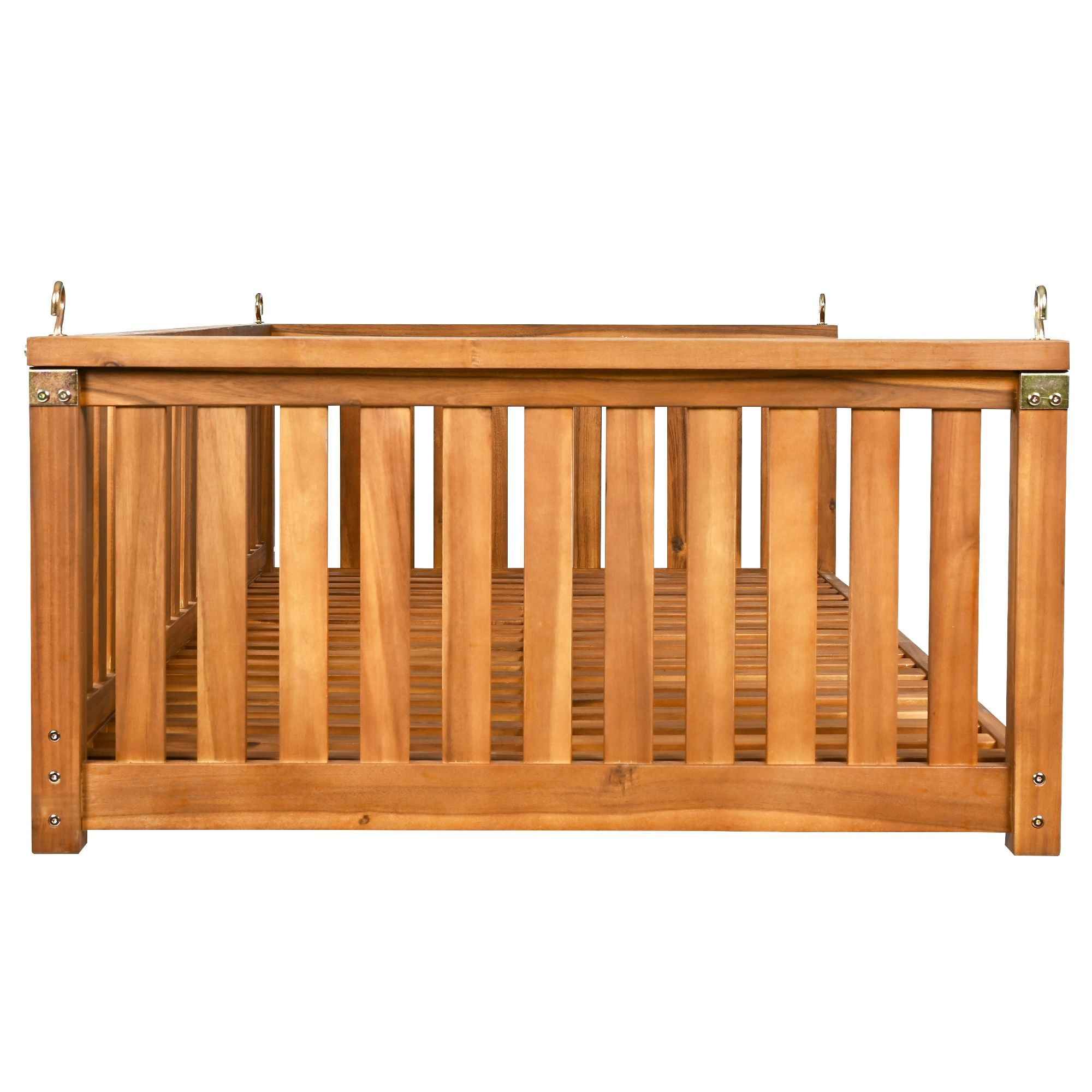 Modern Hanging Outdoor Daybed Swing – Solid Acacia Wood Porch Swing Bed for Patio, Backyard & Relaxation