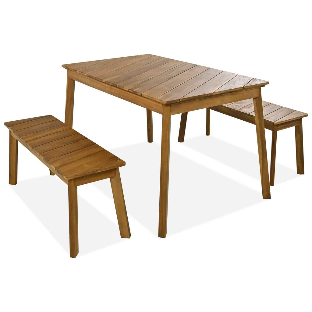 3-Piece Acacia Wood Outdoor Dining Set – Picnic Table with 2 Benches for Patio, Backyard, Garden & Indoor Dining