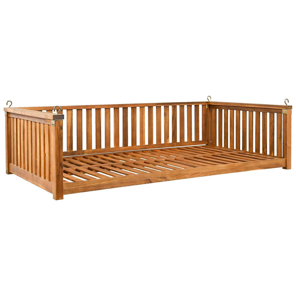 Modern Hanging Outdoor Daybed Swing – Solid Acacia Wood Porch Swing Bed for Patio, Backyard & Relaxation