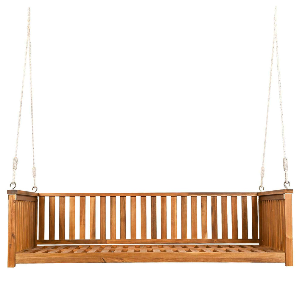 Modern Hanging Outdoor Daybed Swing – Solid Acacia Wood Porch Swing Bed for Patio, Backyard & Relaxation