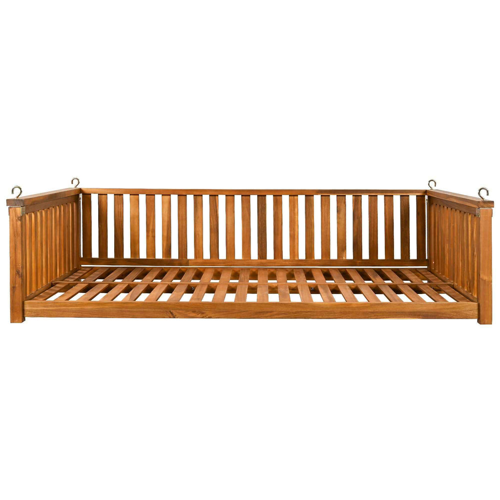 Modern Hanging Outdoor Daybed Swing – Solid Acacia Wood Porch Swing Bed for Patio, Backyard & Relaxation