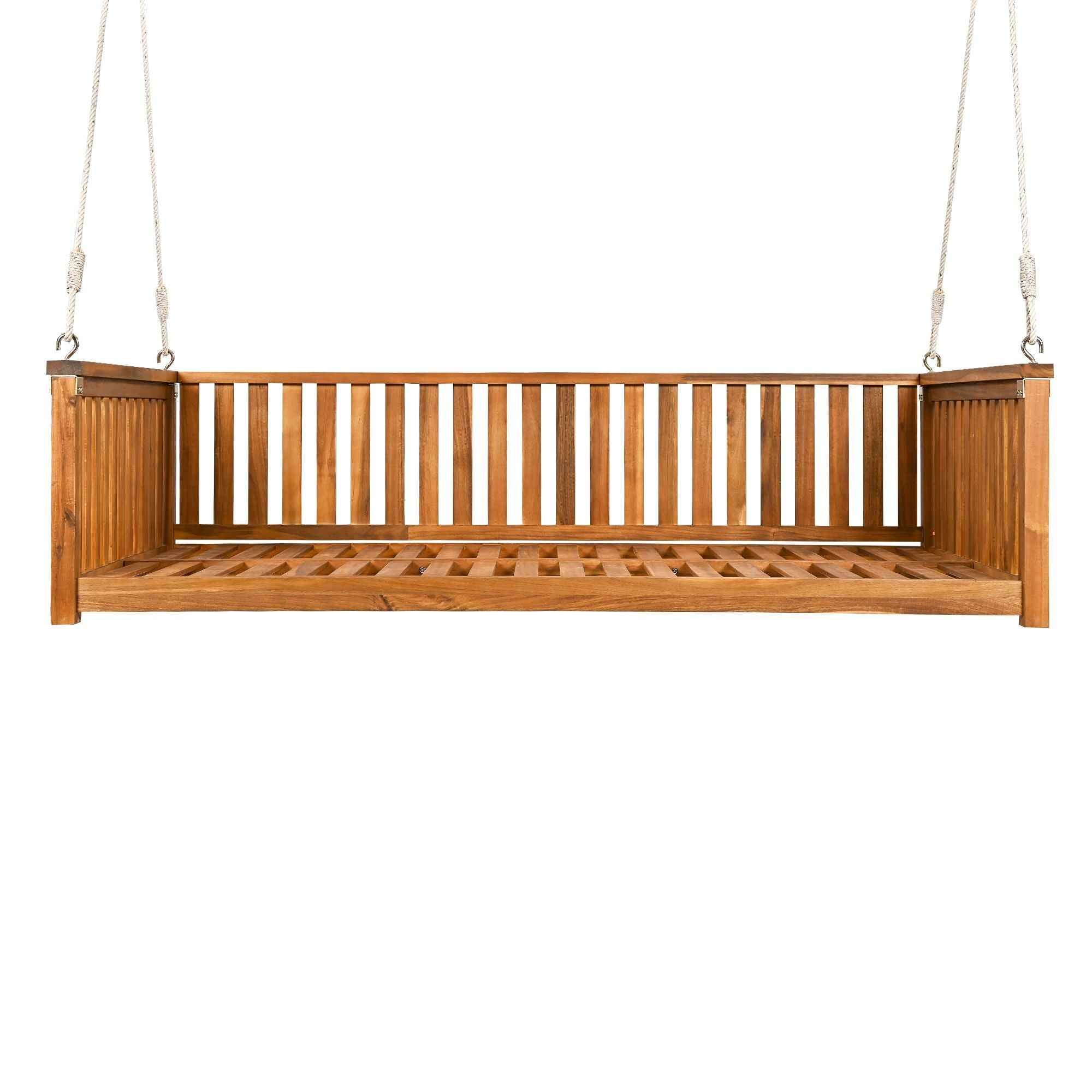 Modern Hanging Outdoor Daybed Swing – Solid Acacia Wood Porch Swing Bed for Patio, Backyard & Relaxation