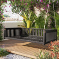 Modern Hanging Outdoor Daybed Swing – Solid Acacia Wood Porch Swing Bed for Patio, Backyard & Relaxation